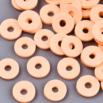 Handmade Polymer Clay Beads, for DIY Jewelry Crafts Supplies, Disc/Flat Round, Heishi Beads, Light Salmon, 4x1mm, Hole: 1mm, about 2750pcs/50g