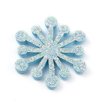 Snowflake Felt Fabric Christmas Theme Decorate, with Glitter Gold Powder, for Kids DIY Hair Clips Make, Light Blue, 3.4x3x0.25cm
