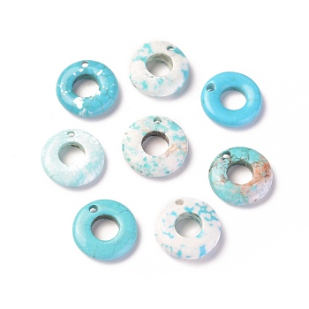 Natural Howlite Charms, Dyed, Donut/Pi Disc, Turquoise, 6.6mm, 15~17x3~5mm, Hole: 1.8mm, Inner Diameter: 7mm