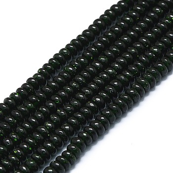 Synthetic Green Goldstone Beads Strands, Disc, 4x1.5~2mm, Hole: 0.5mm, about 96pcs/strand, 15.55''(39.5cm)