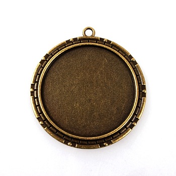 Vintage Tibetan Style Alloy Pendant Cabochon Settings, Cadmium Free & Nickel Free & Lead Free, Antique Bronze, Flat Round Tray: 40mm, 54x50x2mm, Hole: 3mm, about 90pcs/kg