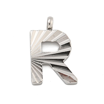 304 Stainless Steel Charms, Handmade Engrave Figure, Full Polished, Stainless Steel Color, Letter R, 14x9x2mm, Hole: 1.8mm