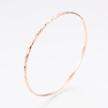 304L Stainless Steel Buddhist Bangles, Ripple, Rose Gold, 2-5/8 inch(6.8cm), 2.5mm
