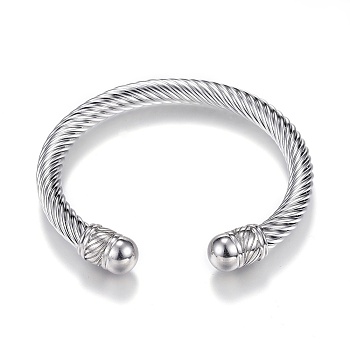 304 Stainless Steel Torque Cuff Bangles, Stainless Steel Color, 1-7/8 inchx2-3/8 inch(49x59mm)