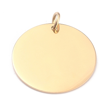 Ion Plating(IP) 304 Stainless Steel Pendants, Manual Polishing, Stamping Blank Tag, with Jump Rings, Flat Round, Golden, 25x1mm, Hole: 4mm