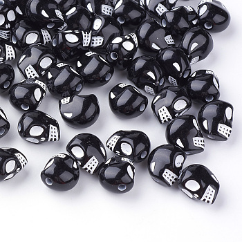 Craft Style Acrylic Beads, Skull, Black, 13x10x12mm, Hole: 2mm