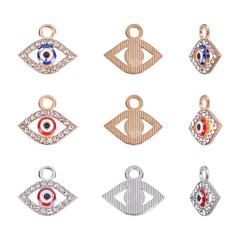 SUPERFINDINGS Alloy Pendants, with Crystal Rhinestone and Enamel, Evil Eye, Light Gold, Mixed Color, 14x16.5x2.5mm, Hole: 2mm, 3 colors, 20pcs/color, 60pcs