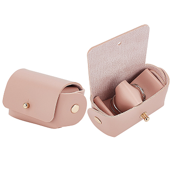 PU Imitation Leather Wedding Ring Pouch, Jewelry Storage Bags, with Light Golden Tone Snap Buttons, Pink, 4.5x6.8x3.7cm