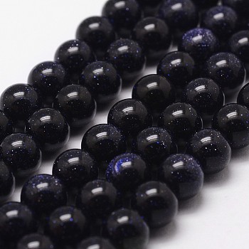 Blue Goldstone Beads Strands, Round, 10mm, Hole: 1mm, about 40pcs/strand, 15 inch