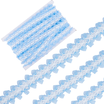 10Yard Polyester Lace Trims, Hollow Flower Lace Ribbon, Garment Accessories, Sky Blue, 1 inch(26mm)