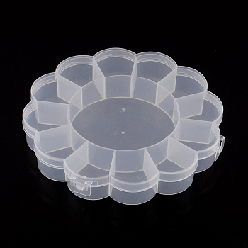 Flower Plastic Bead Storage Containers, 13 Compartments, Clear, 15.5x15.5x2.5cm