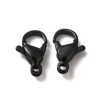 Spray Painted 304 Stainless Steel Lobster Claw Clasps, Black, 12x7.5x4.5mm, Hole: 1.4mm