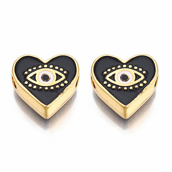 Rack Plating Alloy Enamel Pendants, Light Gold, Cadmium Free & Nickel Free & Lead Free, Heart with Eye, Black, 11x12x4.5mm, Hole: 2mm