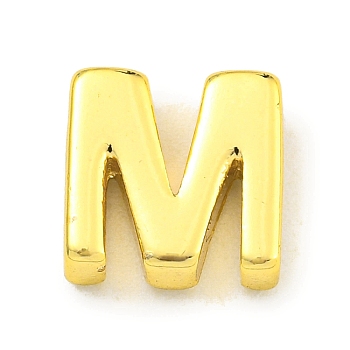 Brass Beads, for Personalized Name Necklace Making, Real 18K Gold Plated, Letter M, 8.9x8.9x2.8mm, Hole: 1.8x1mm