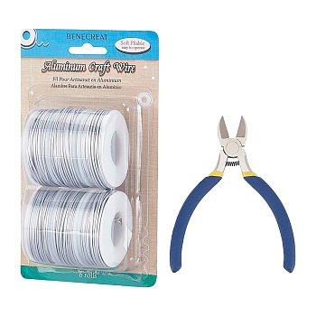 BENECREAT Round Aluminum Wire, with Iron Side Cutting Pliers, Silver, 17 Gauge, 1.2mm, 16m/roll, 6 rolls