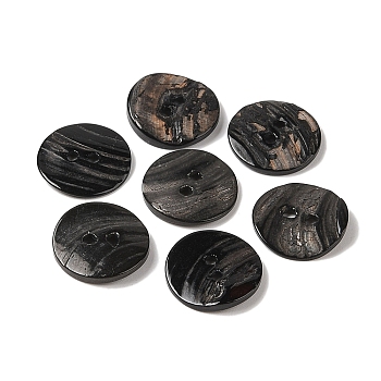 Natural Shell Button, Dyed, 2-Hole, Flat Round, Black, 16.5x1.5mm, Hole: 1.8~2mm