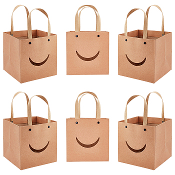 Funny Craft Paper Handbags, Gift Bags with Smiling Shape Clear Windows, Rectangle, Peru, Unfold: 26x15x15cm