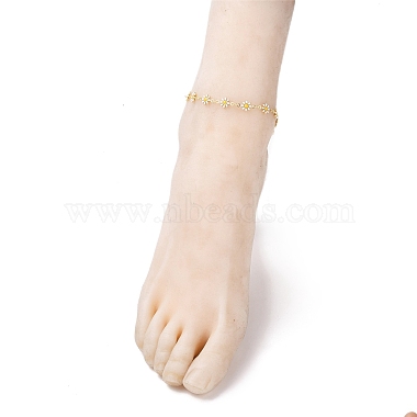 Bracelets de cheville en laiton émaillé à maillons marguerite(AJEW-AN00337)-4