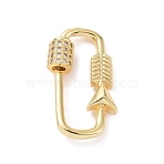 Brass Micro Pave Clear Cubic Zirconia Keychain Clasps, Locking Carabiner Clasps, Golden, Oval Pattern, 28x15mm(ZIRC-TAC0005-02B-G)