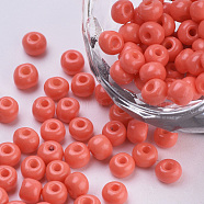 Baking Paint Glass Seed Beads, Round, Salmon, 4~4.5x3mm, Hole: 1~1.2mm, about 4500pcs/bag, about 450g/bag(SEED-Q025-4mm-M10)
