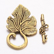 Tibetan Style Toggle Clasps, Lead Free & Cadmium Free, Leaf, Antique Golden, 37.5x22mm, Hole: 1.5mm(GLF5108Y)