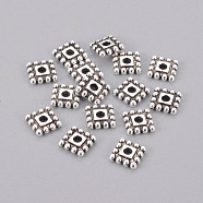 Tibetan Style Spacer Beads, Lead Free & Cadmium Free, Square, Antique Silver, 7x7x2mm, Hole: 2mm(TIBEB-00697-AS-RS)