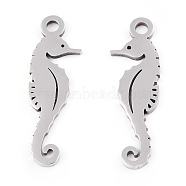 Non-Tarnish 201 Stainless Steel Pendants, Sea Horse Charm, Stainless Steel Color, 23.5x7.5x1mm, Hole: 1.8mm(STAS-T052-51P)