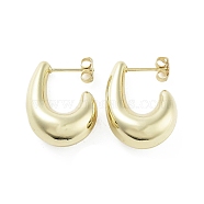Brass Stud Earrings, Half Hoop Earrings, Long-Lasting Plated, Lead Free & Cadmium Free, Real 18K Gold Plated, 25.5x9.5mm(EJEW-Q811-14G)