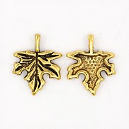 Autumn Theme Tibetan Style Alloy Pendants, Lead Free and Cadmium Free, Maple Leaf, Antique Golden, 17x14mm, Hole: 1.5mm(GLF0188Y)