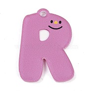 Acrylic Pendants, Letter with Smiley Face , Letter R, 29~38x21.5~34.5x2.3mm, Hole: 3mm(MACR-R002-01R)