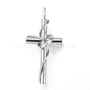 304 Stainless Steel Pendants, Cross, Stainless Steel Color, 47x22x11mm, Hole: 5x3mm(STAS-H329-51B)