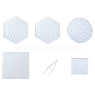 Hexagon & Flat Round & Square ABC Plastic Pegboards, with Ironing Paper and Plastic Tweezers, Clear(DIY-YW0008-46)