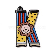 Circus Theme Printed Acrylic Pendants, Letter A~Z, Letter.K, 32.5~36x9~30.5x2~2.5mm, Hole: 0.7~1.6mm(OACR-D008-06K)