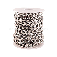 304 Stainless Steel Cuban Link Chains, Chunky Curb Chains, Unwelded, with Spool, Stainless Steel Color, 10x3mm, about 16.4 Feet(5m)/roll(CHS-CJ0001-27A)