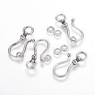 Tibetan Style S Hook Clasps, Cadmium Free & Nickel Free & Lead Free, Antique Silver, S Hook: 38x16x8mm, Ring: 8mm, Hole: 5mm(LF5091Y-NF)