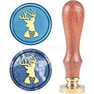Wax Seal Stamp Set, Sealing Wax Stamp Solid Brass Head,  Wood Handle Retro Brass Stamp Kit Removable, for Envelopes Invitations, Gift Card, Deer Pattern, 83x22mm(AJEW-WH0208-697)