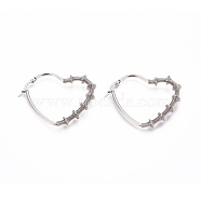 Long-Lasting Plated 304 Stainless Steel Wire Wrapped Hoop Earrings, Hypoallergenic Earrings, Heart, Stainless Steel Color, 44x39x6.5mm, Pin: 1x0.6mm(EJEW-D250-01B-P)