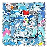 Waterproof PVC Adhesive Stickers, for Suitcase, Skateboard, Refrigerator, Helmet, Mobile Phone Shell, Dolphin Pattern, 55~85mm, 50pcs/bag(STIC-PW0004-034)