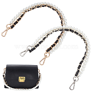 WADORN 2Pcs 2 Styles Plastic Imitation Pearl Beaded Bag Handles, with PU Leather & Alloy Chains & Swivel Clasps, for Bag Replacement Accessories, Platinum & Light Gold, 40.3cm, 1pc/style(FIND-WR0007-91)