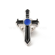 Cross Enamel Pin, Platinum Alloy Badge for Backpack Clothes, Blue, 25x16.5x2mm(JEWB-C001-01F)