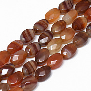 Natural Red Agate Bead Strands, Faceted, Dyed, Oval, 8x6x4mm, Hole: 1mm, about 26pcs/strand, 7.8 inch(G-T070-6x8mm-04)