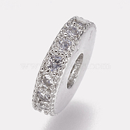 Brass Micro Pave Cubic Zirconia Bead Spacers, Flat Round, Clear, Platinum, 8x2mm, Hole: 3mm(X-ZIRC-K074-11A-01P)