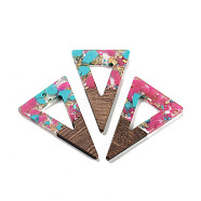 Walnut Wood Pendants, Resin and Gold foil, Triangle, Deep Pink, 45x30x3.5mm, Hole: 2mm(FIND-Z050-03E)