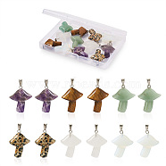 Yilisi 12Pcs 6 Style Natural & Synthetic Gemstone Pendants, with Stainless Steel Snap On Bails, Mushroom, Stainless Steel Color, 27.5~28.5x23~25x9.5~10.5mm, Hole: 3x5mm, 2pcs/style(G-YS0001-12)