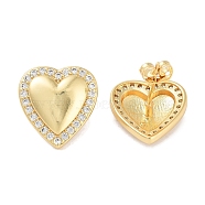 Heart Brass Micro Pave Cubic Zirconia Earrings for Women, Long-Lasting Plated, Cadmium Free & Lead Free, Real 18K Gold Plated, 17x16mm(EJEW-E310-10G)