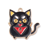 Halloween Alloy Enamel Pendants, Golden, Cat Shape, 25x24x1mm, Hole: 1.5mm(ENAM-P248-01G-A)