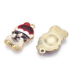 Printed Light Gold Tone Alloy Pendants,Carton Cat with Cap Charms, FireBrick, 22.5x14x2.5mm, Hole: 1.6mm(ENAM-N056-208C)