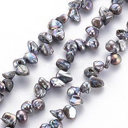 Natural Keshi Pearl Beads Strands, Cultured Freshwater Pearl, Dyed, Nuggets, Gray, 6~15x4~8x2~5mm, Hole: 0.5mm, about 80~84pcs/strand, 14.96 inch(38cm)(PEAR-S021-028C)
