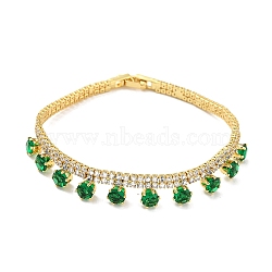 Green Cubic Zirconia Diamond Charm Bracelet with Rack Plating Brass Link Chains, Long-Lasting Plated, Cadmium Free & Lead Free, Real 18K Gold Plated, 7-1/4 inch(18.5cm)(BJEW-Q771-03G)