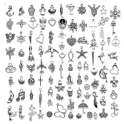 100Pcs 100 Style Tibetan Style Alloy Pendants, One Hundred Shapes, Antique Silver, 4~29x4~29x1~8mm, 1pc/style(FIND-YW0001-48)